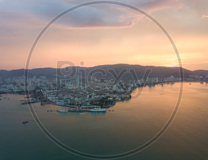 Aerial View Penang Island During Sunset