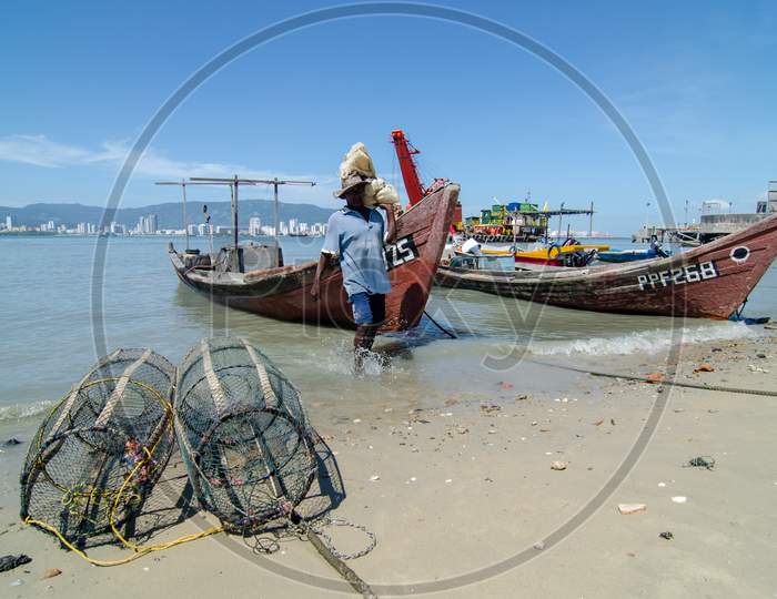 Fisherman Work Near Coastal