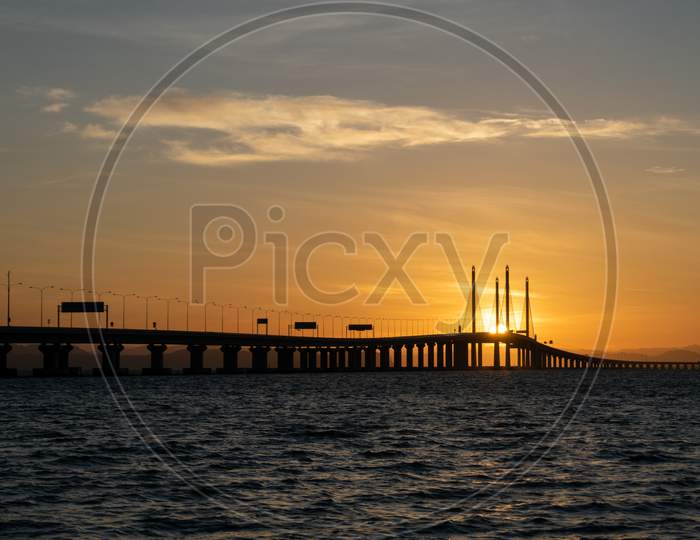 Penang Second Bridge In Golden Sun Flare