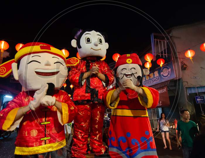 Chinese God Of Health Mascot With Everyone Chinese New Year