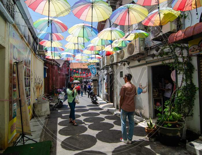 Colorful Umbrella At Alley Near Armenian Street