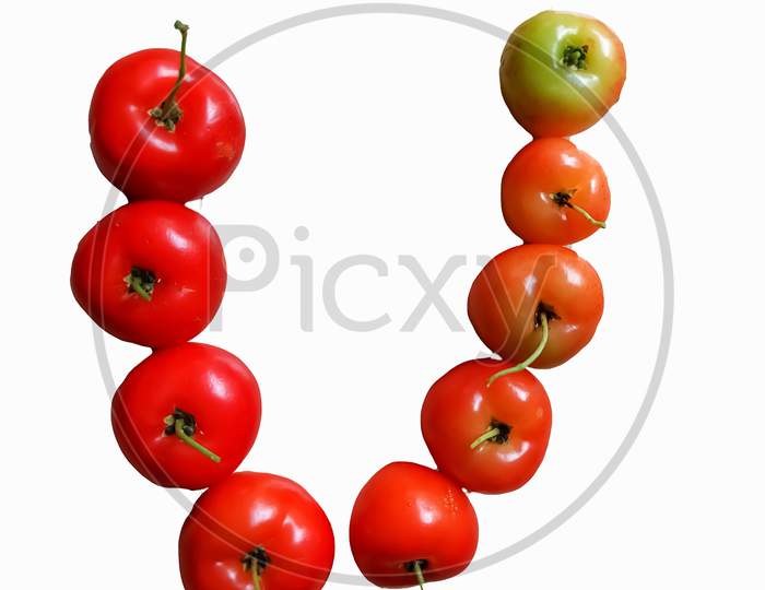 Green Barbados Cherry To Red Ripe Isolated In White Background