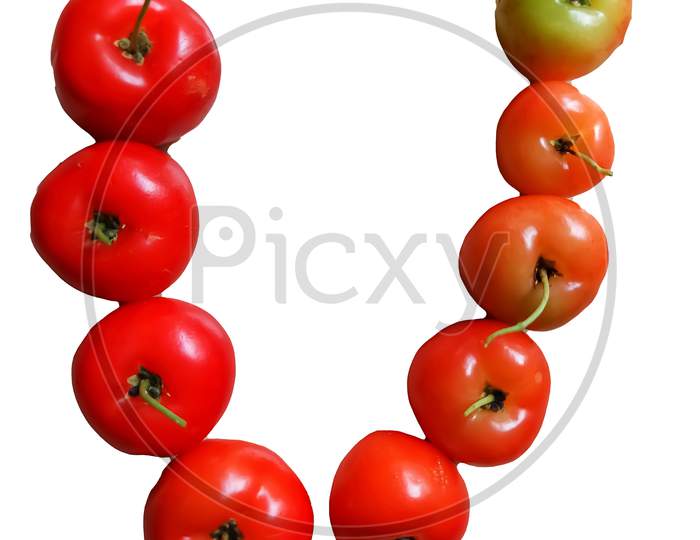 Green Barbados Cherry To Red Ripe Isolated In White Background