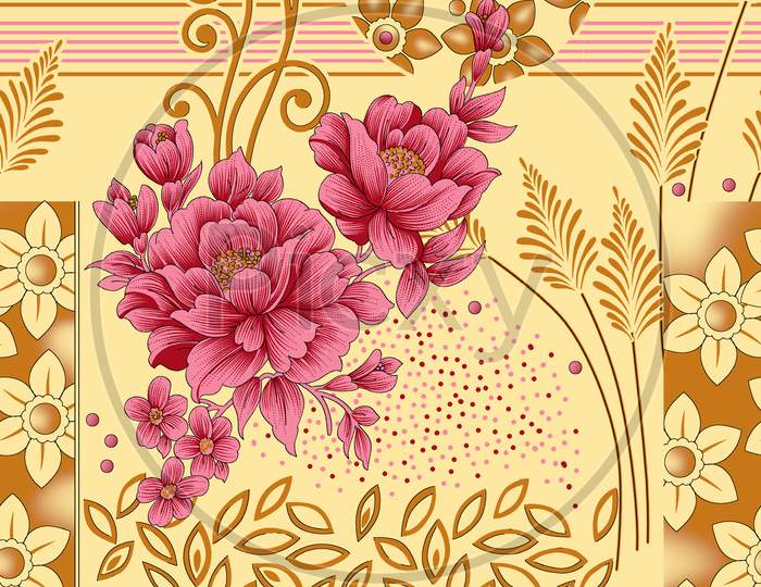Red Flower With Abstract Gold Background