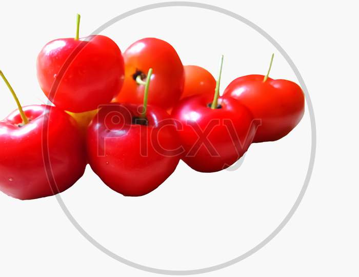 Closeup View Of Barbados Cherry Isolated In White Background