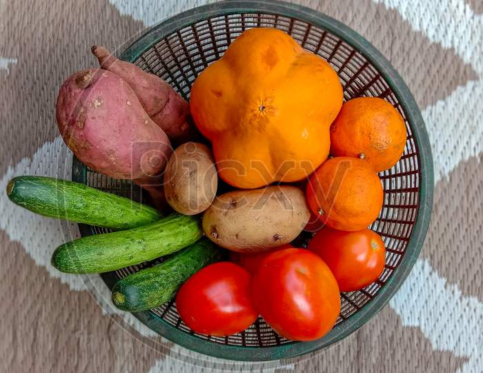The colourful vegetables.
