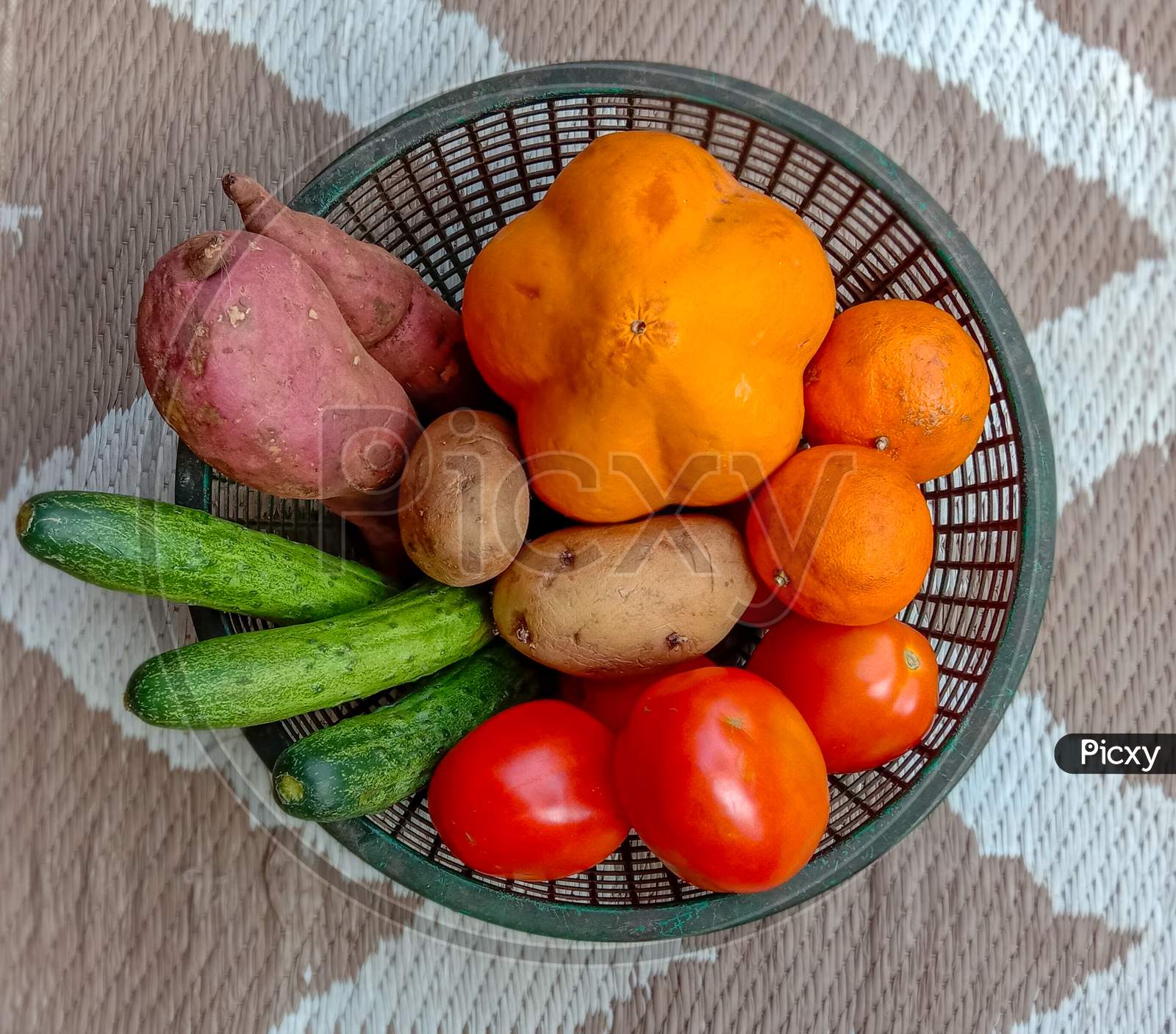 The colourful vegetables.