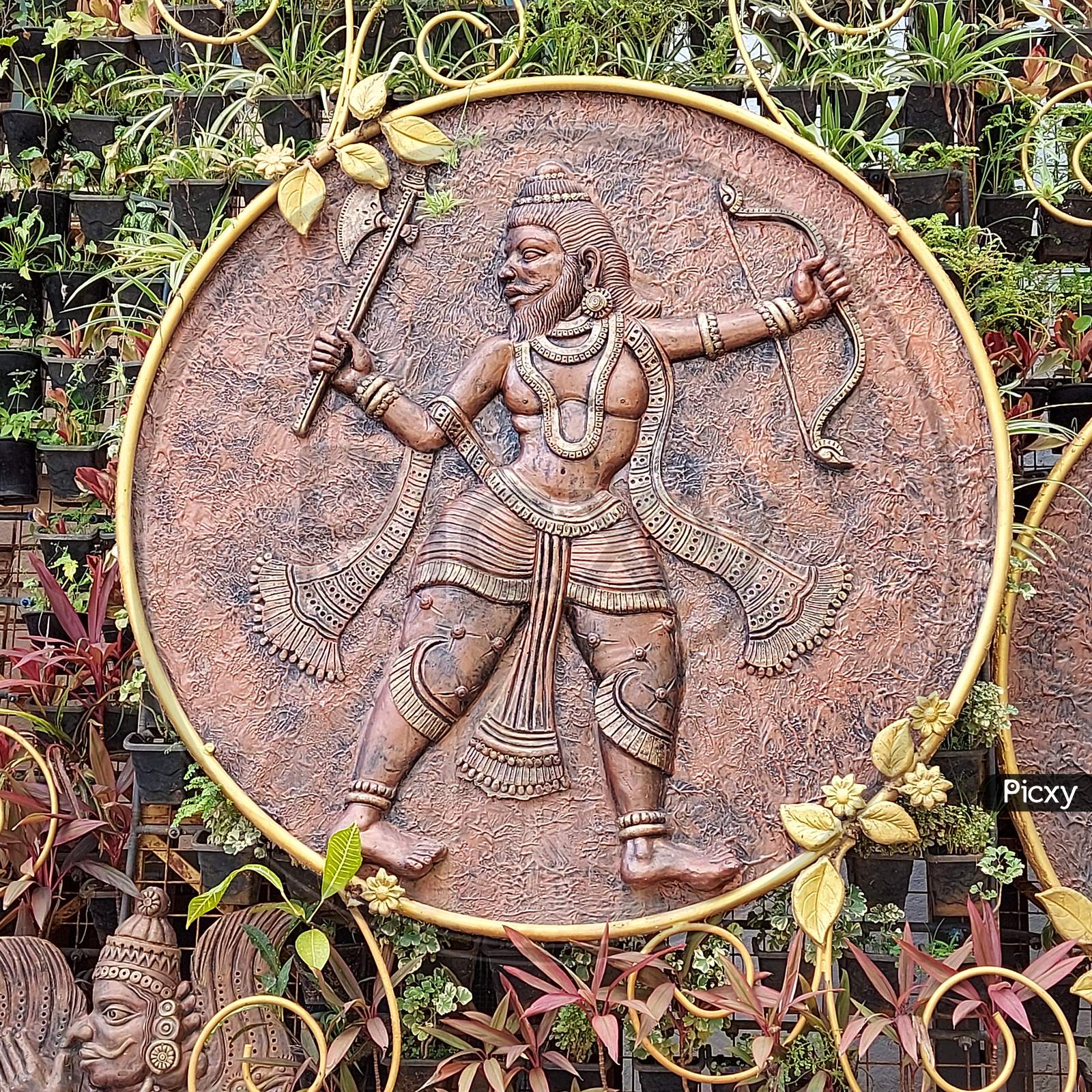 Sculptures at tirumala tirupati devasthanam temple. Hindu god sculpture. Parashurama