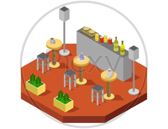 Isometric Bar Room In Vector On White Background