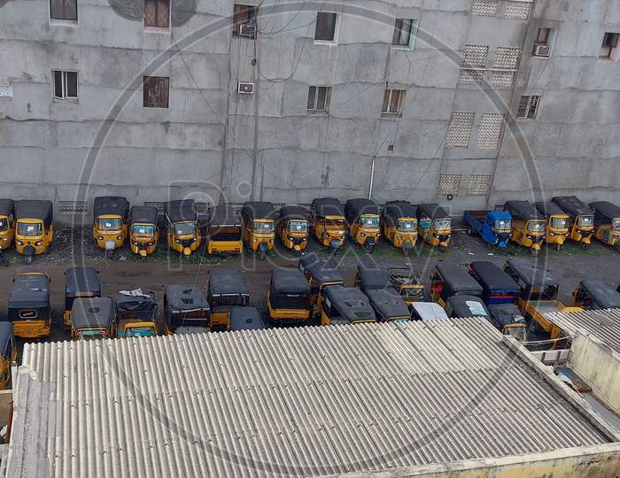 Auto rickshaw stand in ongole in Andra pradesh, India