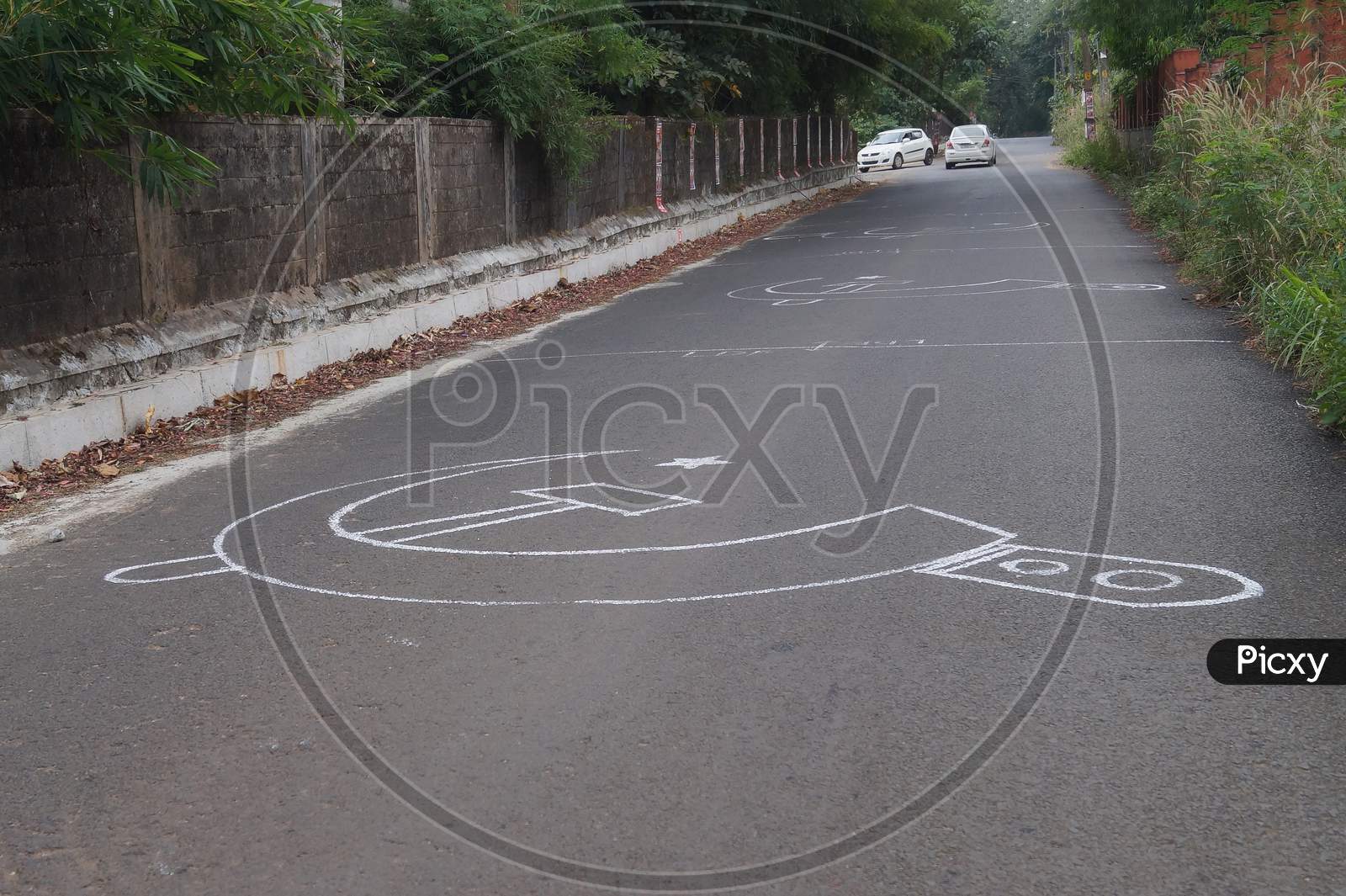 Thrissur, Kerala, India - 12-02-2020: Communist Party Logo Sketch On The Road In Kerala.The Election To The Three-Tier Local Local Body System To Be Held In Three Phases In December.