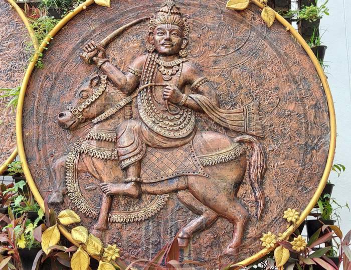 Sculptures at tirumala tirupati devasthanam temple. Hindu god sculpture. Kalki