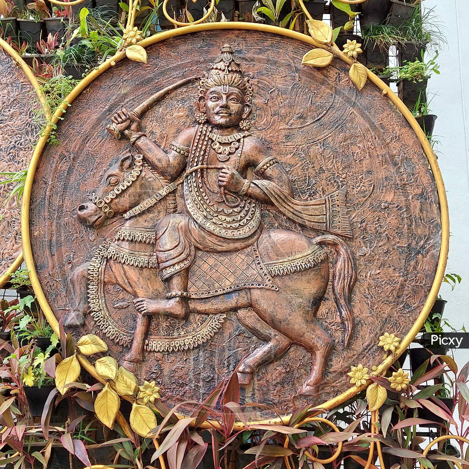 Sculptures at tirumala tirupati devasthanam temple. Hindu god sculpture. Kalki