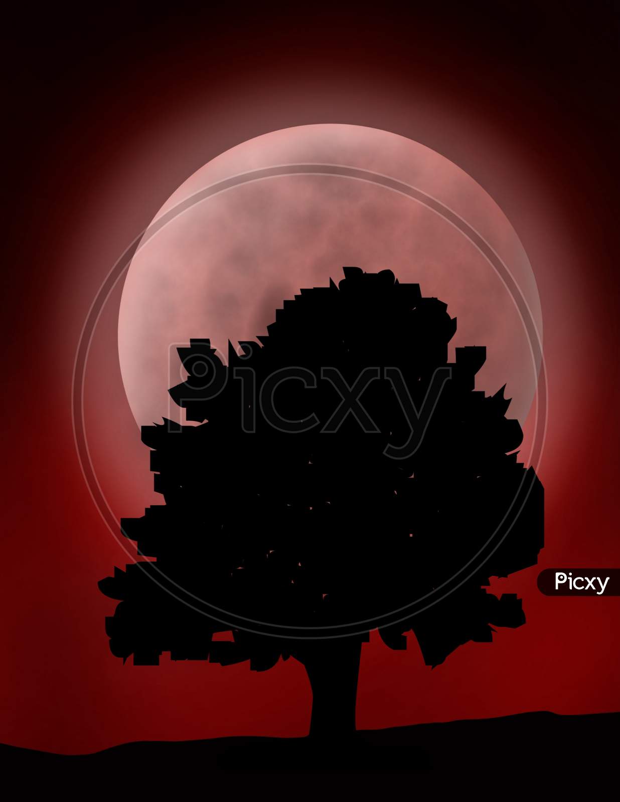 Beautifull Silhouette Of Tree On Red Moon Light  .
