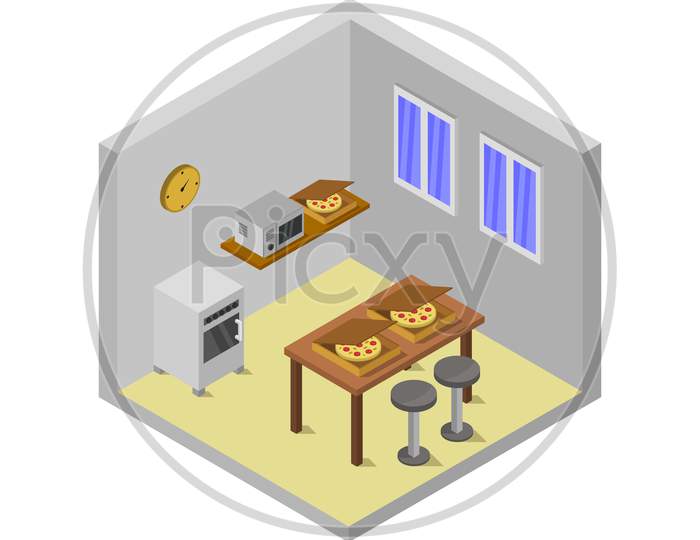 Isometric Dining Room In Vector On White Background