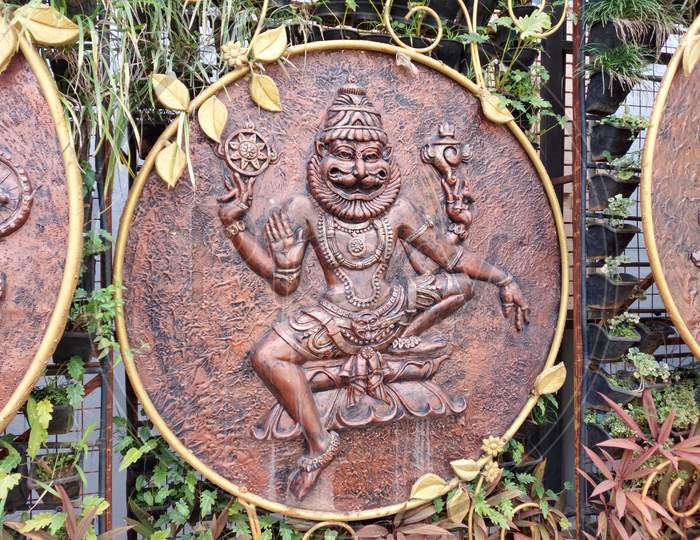 Sculptures at tirumala tirupati devasthanam temple. Hindu god sculpture.
