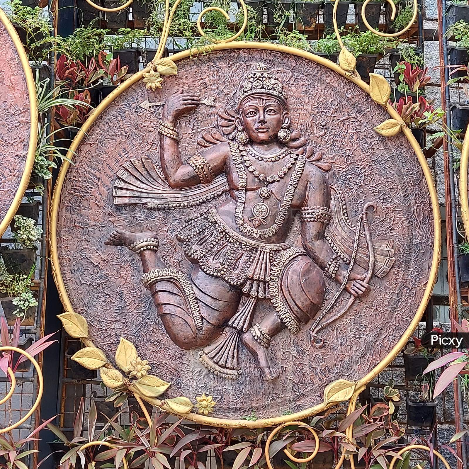 Sculptures at tirumala tirupati devasthanam temple. Hindu god sculpture. Rama