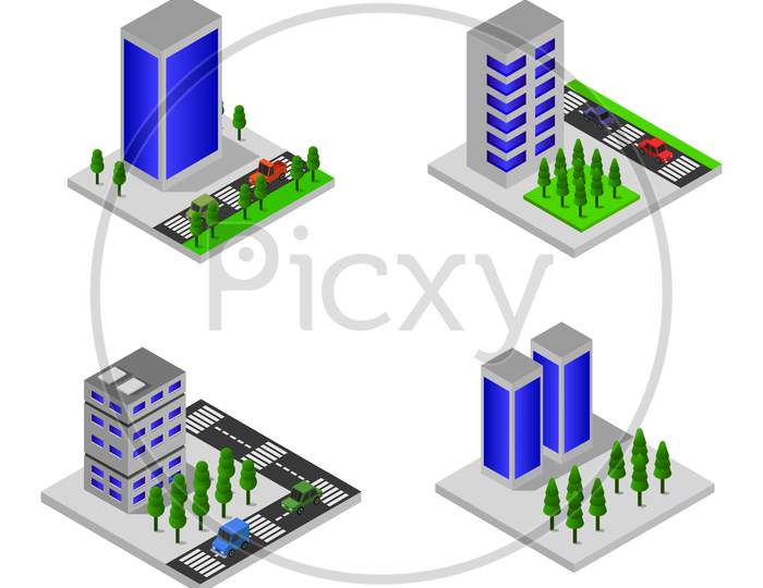 Isometric Building Illustrated In Vector On A White Background
