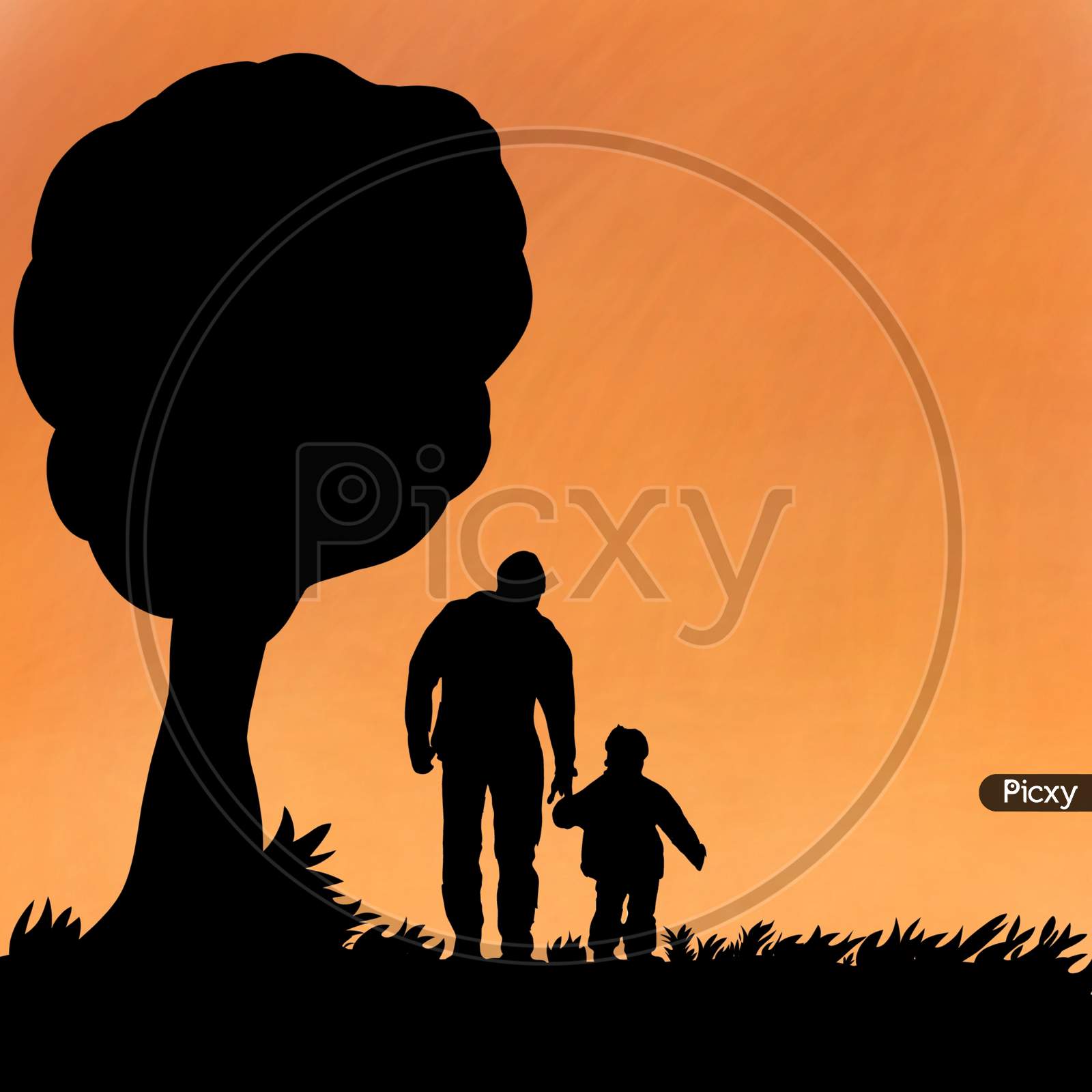 Beautifull Silhouette Of Father And Son .