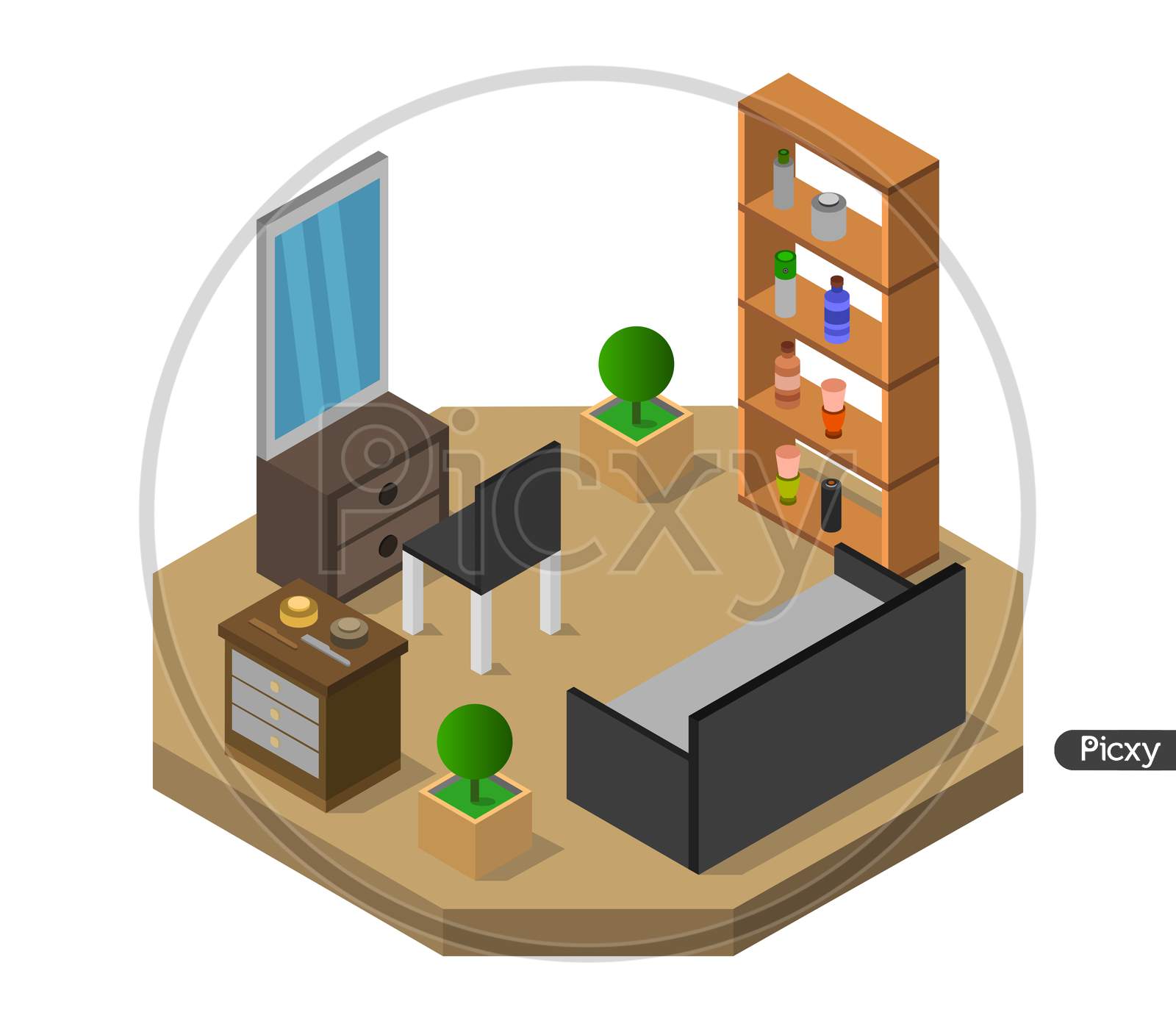 Isometric Barber Room In Vector On White Background