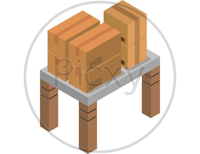 Table With Isometric Illustrated Boxes Illustrated In Vector