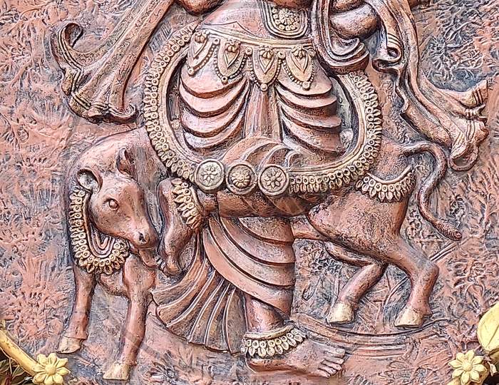 Sculptures at tirumala tirupati devasthanam temple. Hindu god sculpture. Lord sri krishna