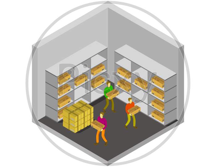 Isometric Warehouse Illustrated In Vector On A White Background