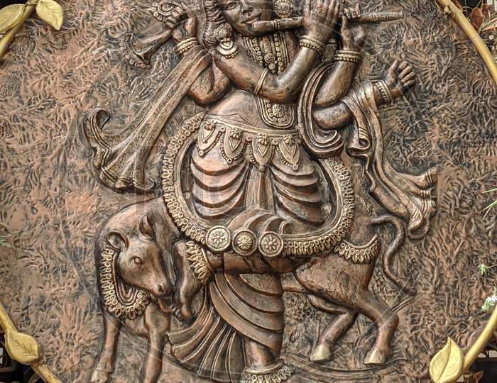 Sculptures at tirumala tirupati devasthanam temple. Hindu god sculpture. Krishna