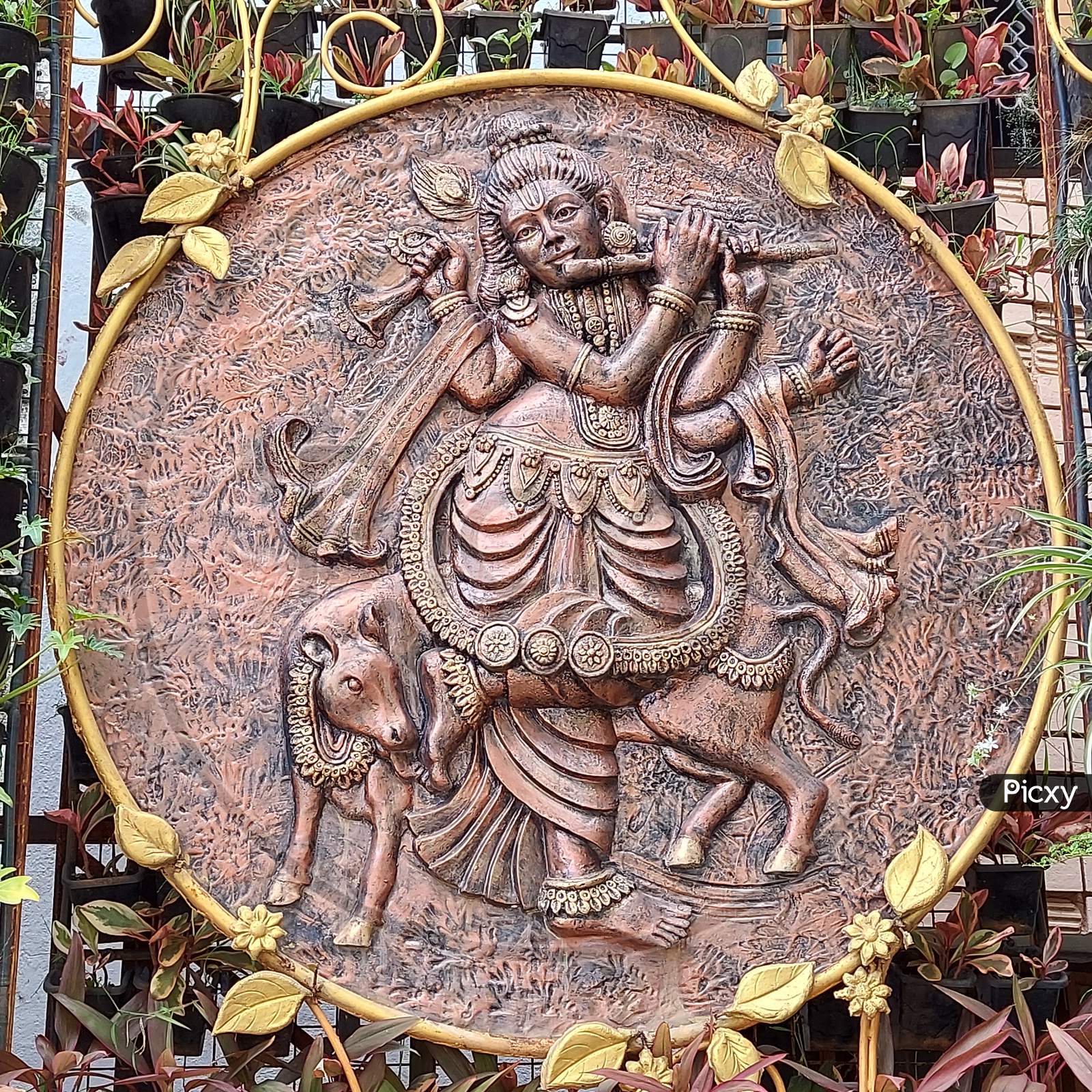 Sculptures at tirumala tirupati devasthanam temple. Hindu god sculpture. Sri krishna