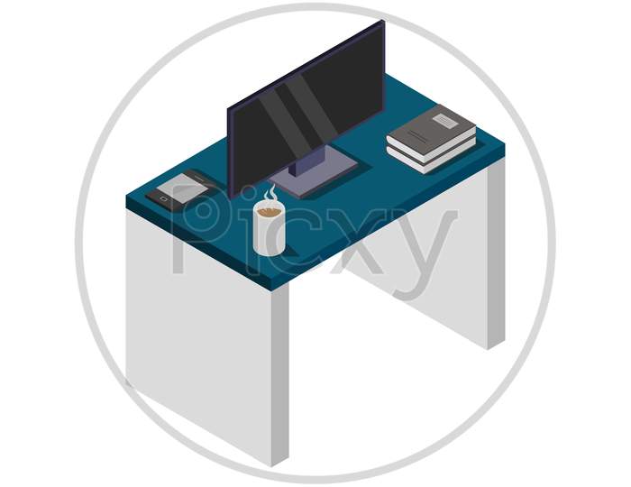 Table With Isometric Tv Illustrated Illustrated In Vector