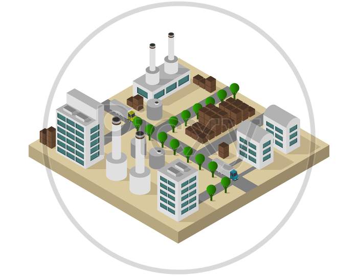 Isometric Industry Icon Illustrated In Vector On White Background