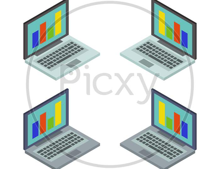 Isometric Laptop In Vector On White Background