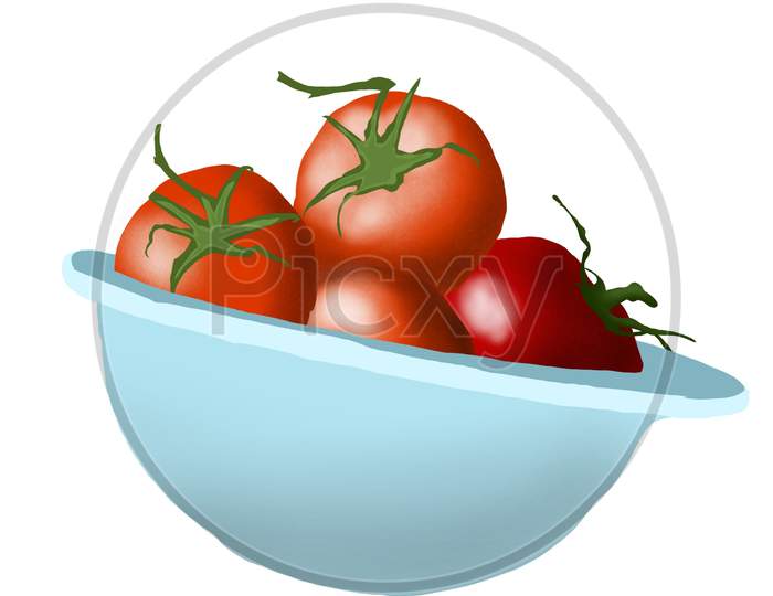 Illustration Of Tomatoes On Basket .