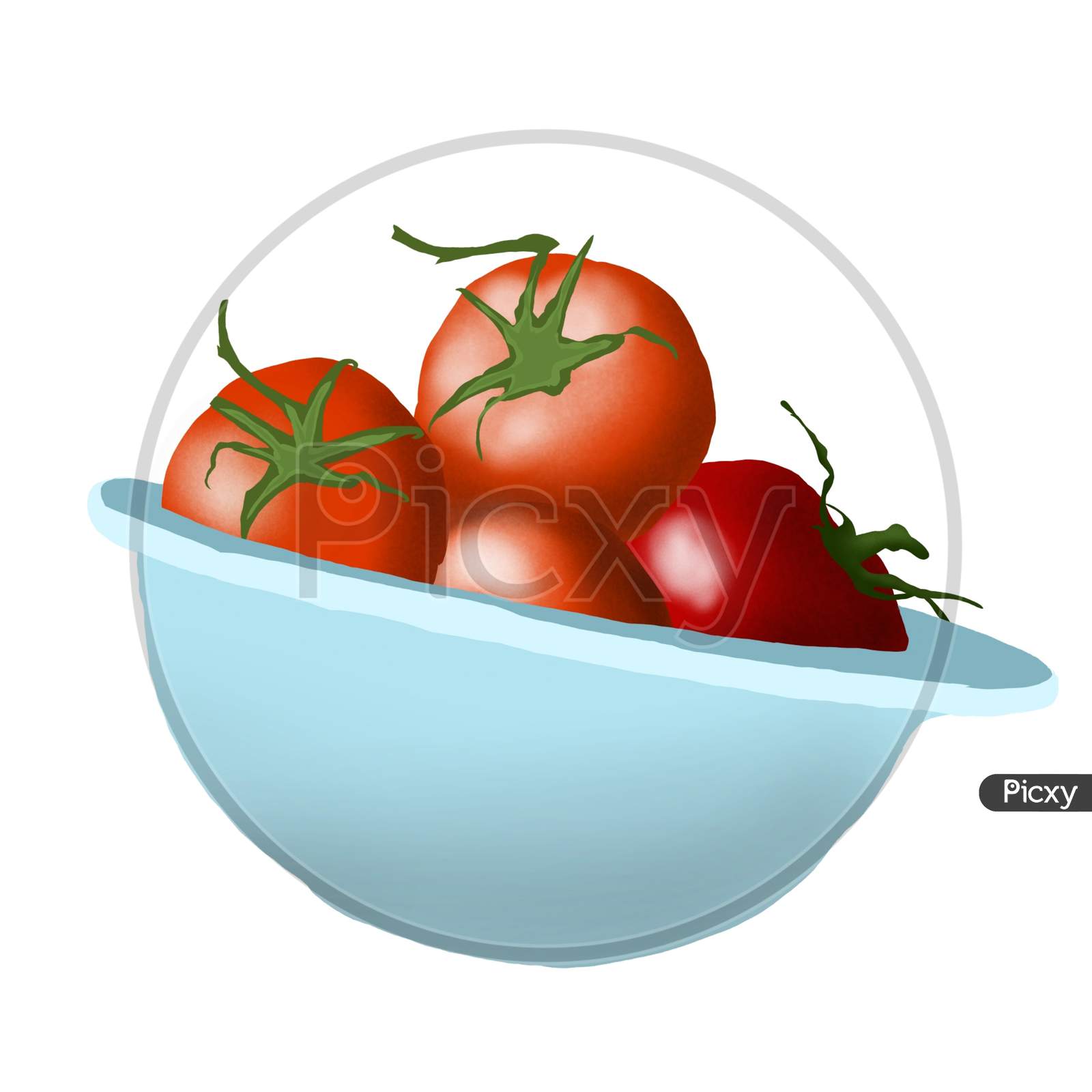 Illustration Of Tomatoes On Basket Isolated On White Background .