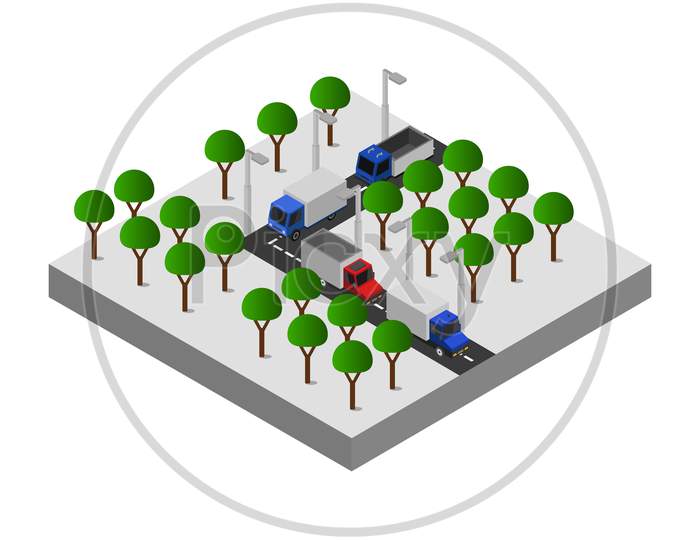 Isometric Road Junction Illustrated On A White Background