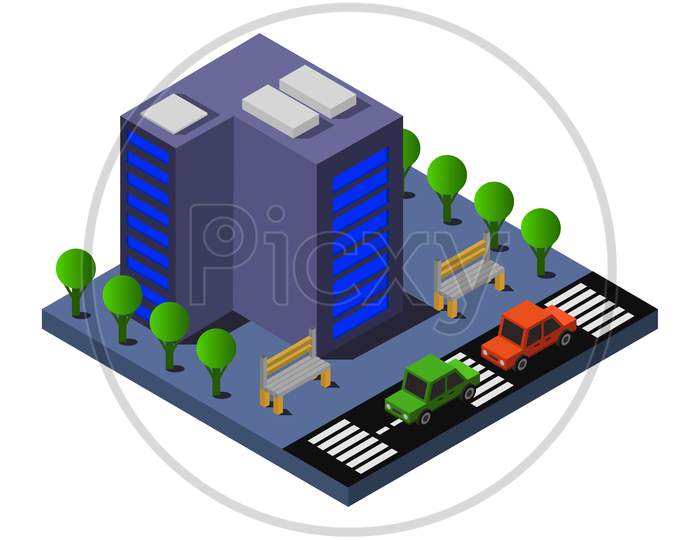 Isometric Building Illustrated In Vector On A White Background