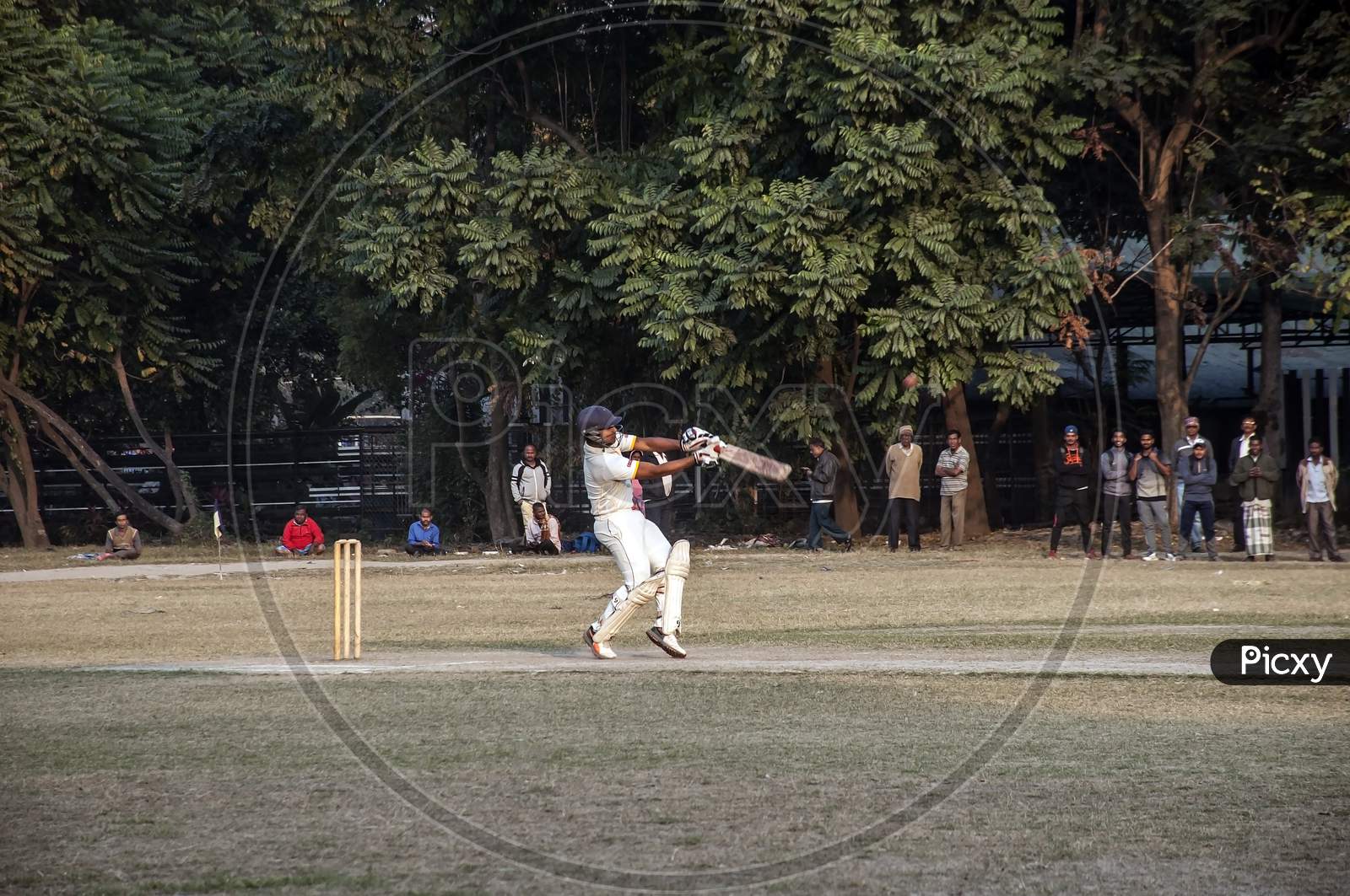 The Cricket batsman in action.