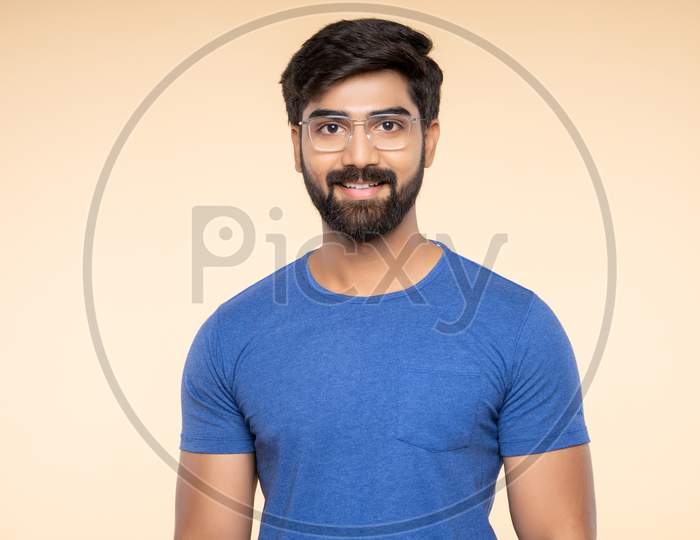 Indian young man with transparent eye wear glasses