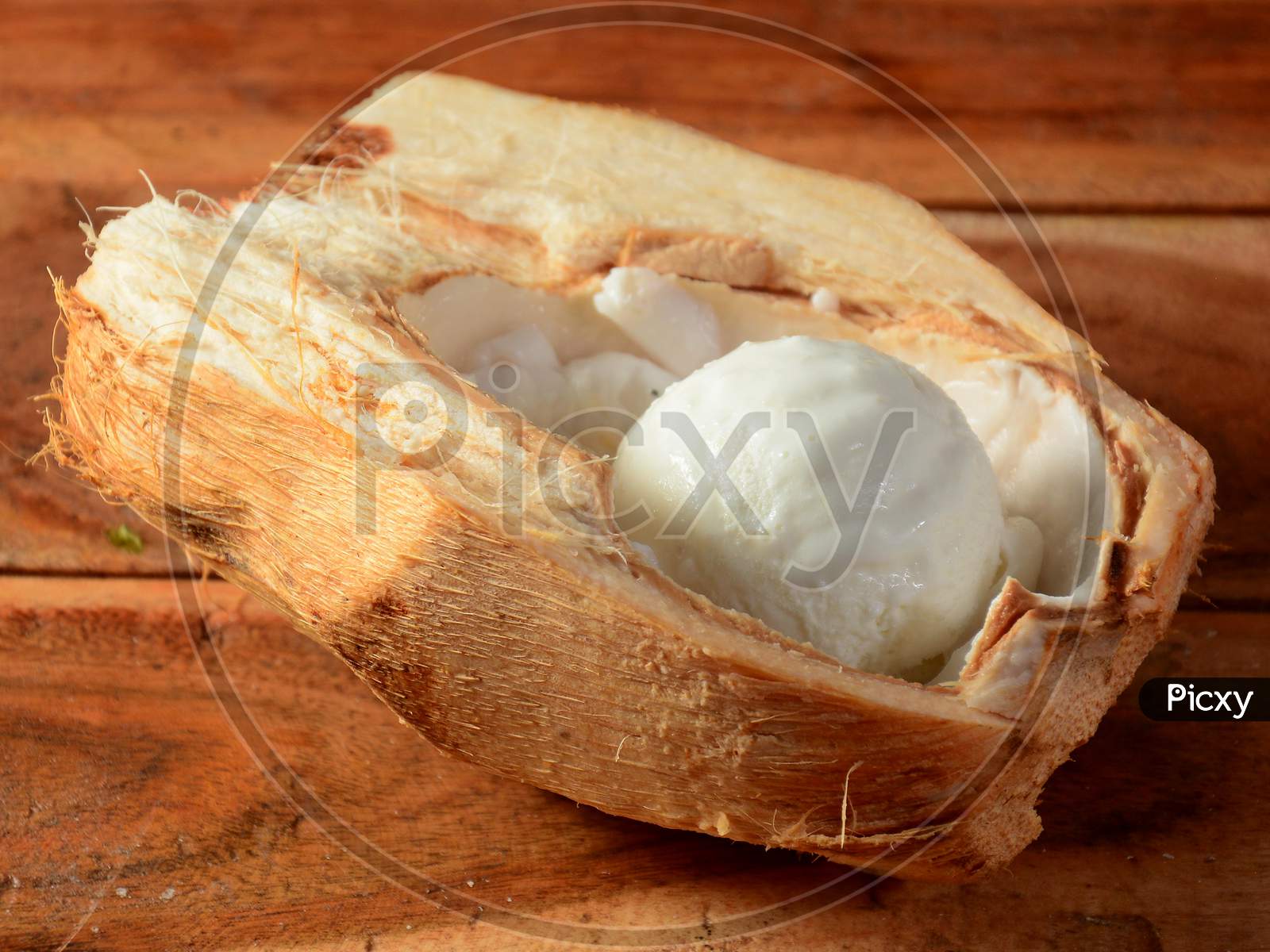 Ice Cream In A Tender Coconut, Selective Focus