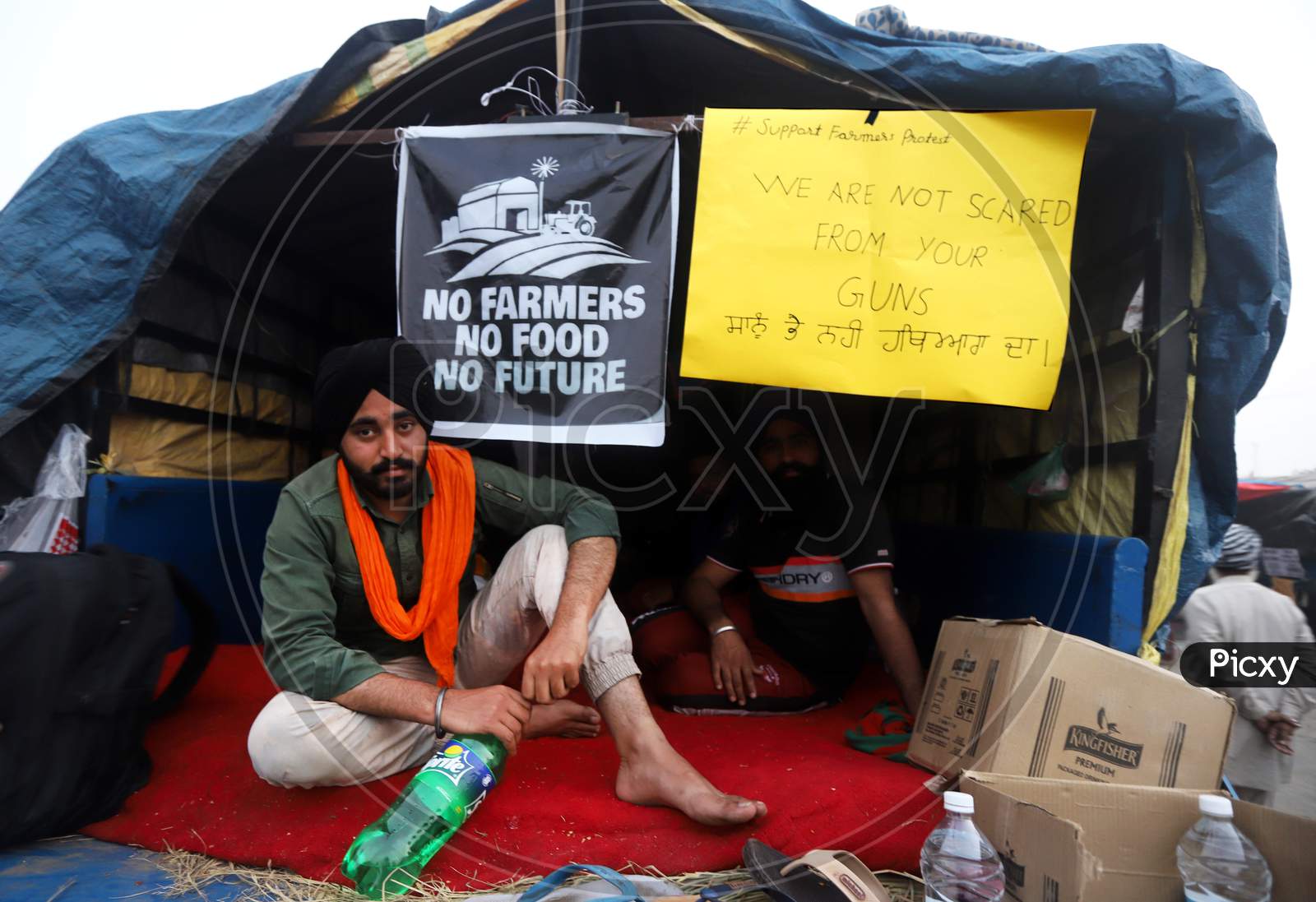 Farmers gathered at Singhu Border continue their protest against farm reform laws at Singhu border on December 6, 2020 near New Delhi, India.