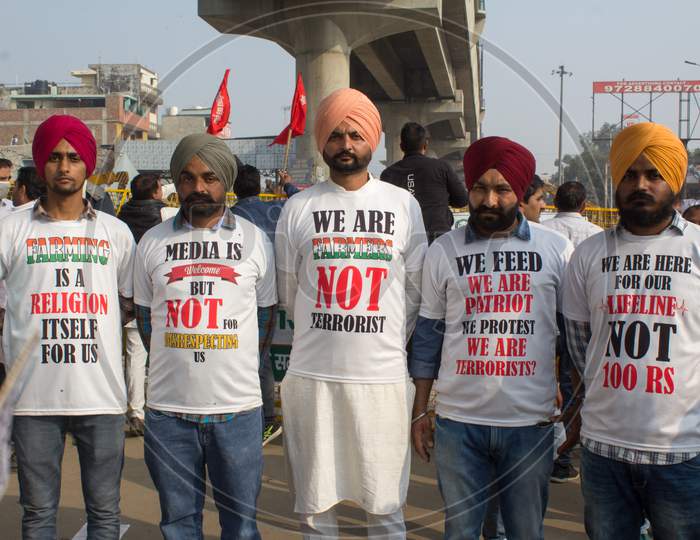 New Delhi, India - December 06, 2020 : Farmers Are Protesting Against The New Farm Laws In India, Farmers Protest At Delhi-Haryana Singhu Border.
