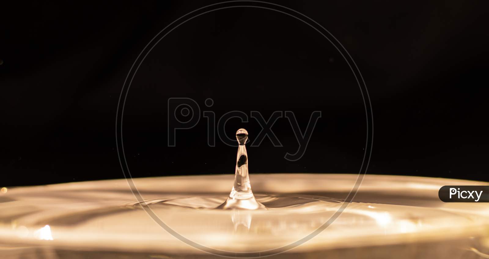 Water Droplet Rises After Falling On Black Background