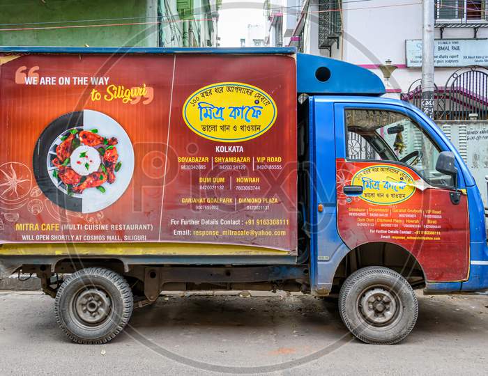 Picture Of A Lightweight Cargo Carriage Commercial Vehicle Parking At Vintage Lane Streets In North Kolkata, India On October 2020