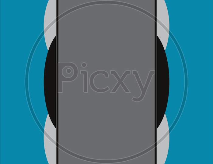 Image Of A Black And White Color, Curve Shape, Smartphone Design Having In Blue Background.