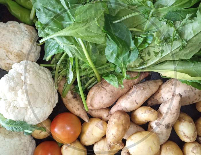 Fresh raw organic vegetables. Edible food items.
