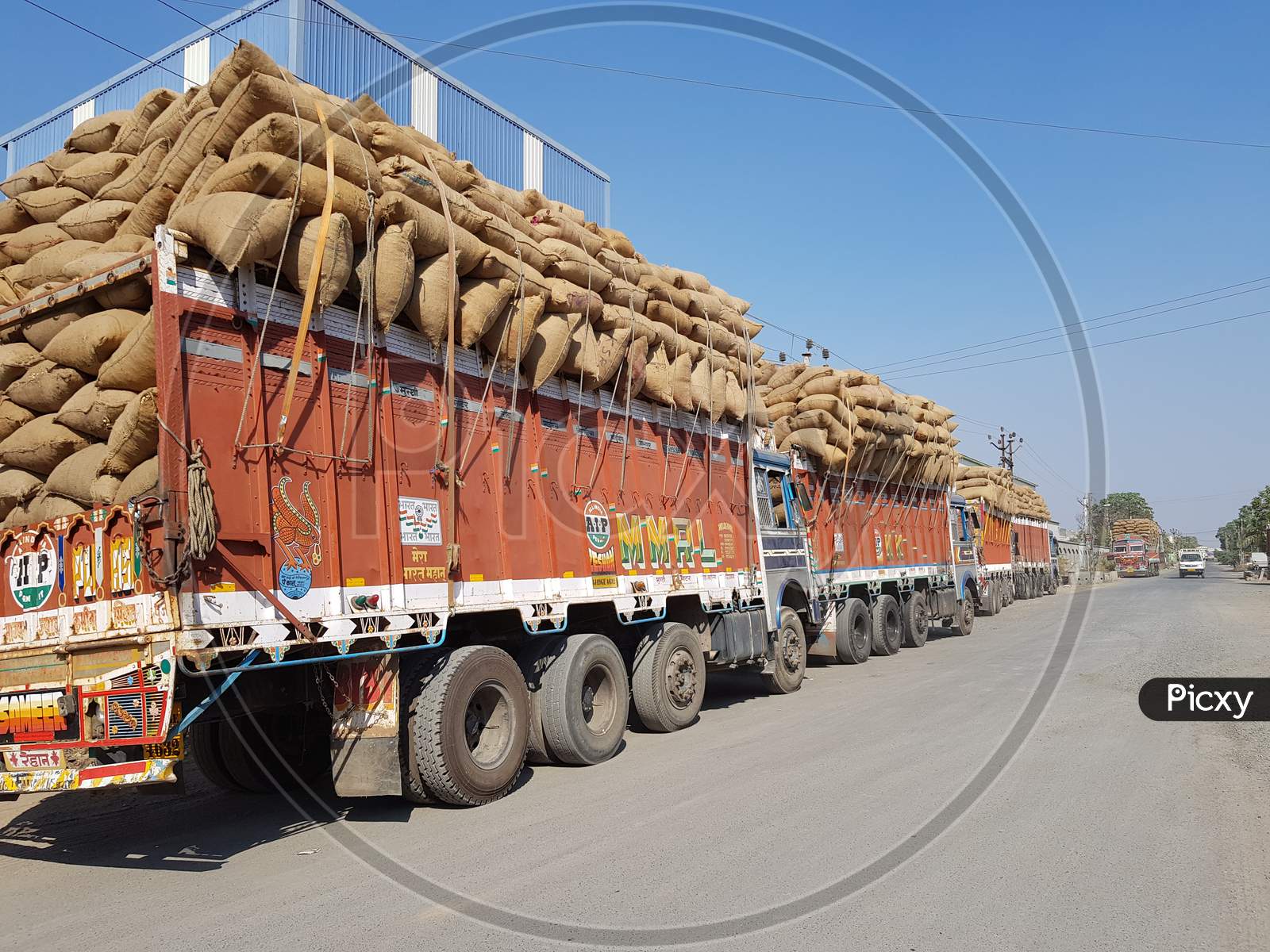 Truck Loaded with sacks traffic strike farmers protest transport government