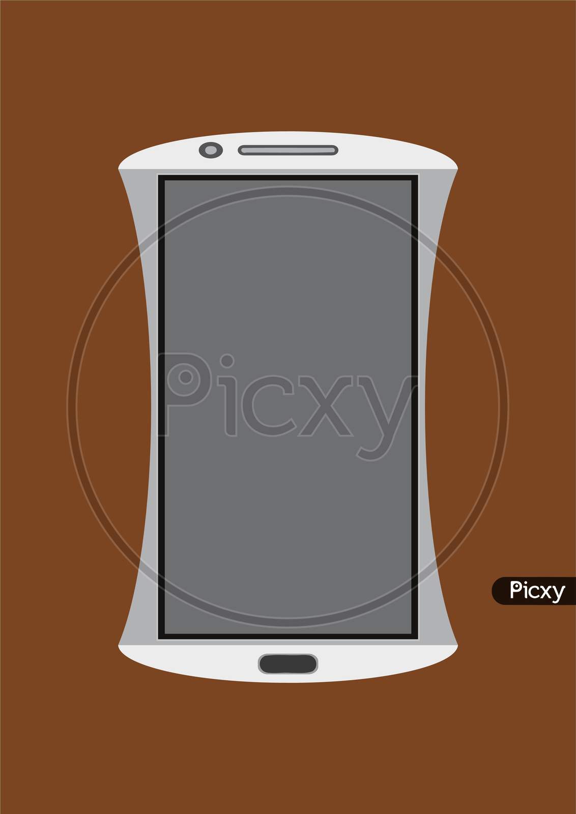 Image Of A White Color, Gray Shade, Curve Shape Smartphone Graphic Design Having In Brown Background.