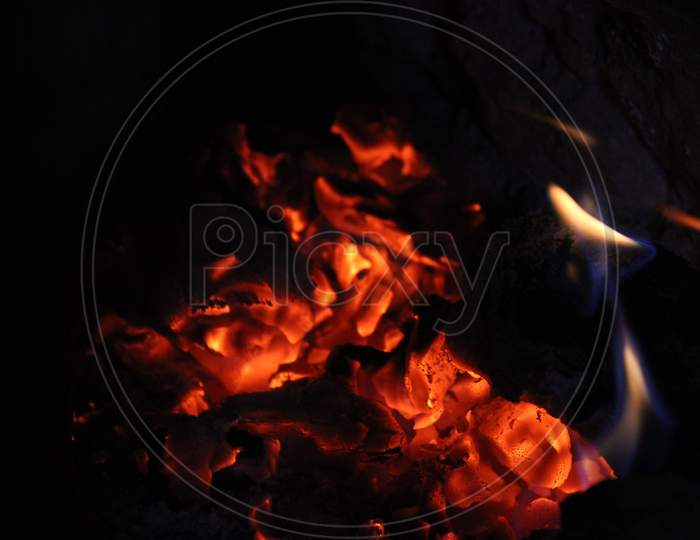 Fire burning on coal.
