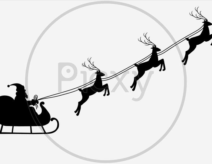 Santa with reindeer silhouette - vector illustration