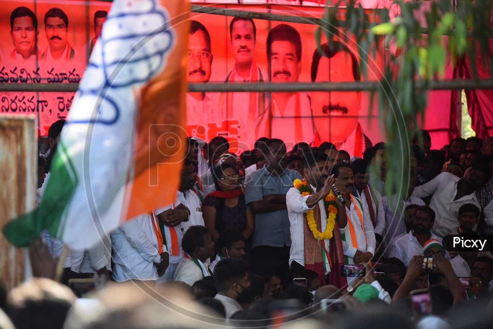 Revanth Reddy Anumula, INC leader and Malkajgiri MP addressing people in a protest at Shadnagar against Central Government's New Farm Laws in solidarity with Farmers agitating at Delhi Borders, December 8, 2020.